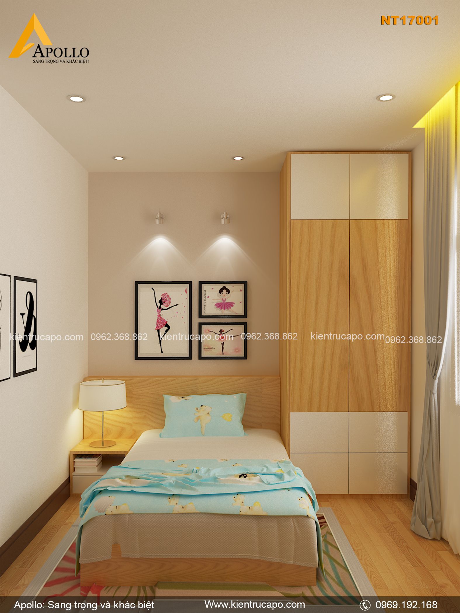 Thiết kế nội thất chung cư hiện đại trẻ trung (NT17001)